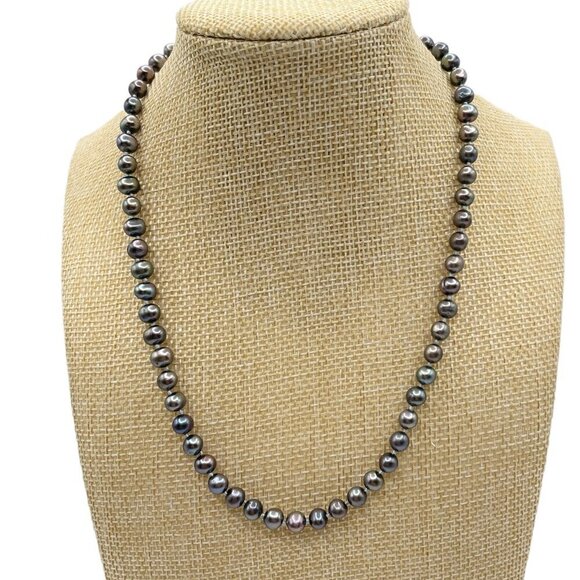 Genuine Black Freshwater Pearls Sterling Silver .925 Clasp 17" Long - Picture 1 of 7